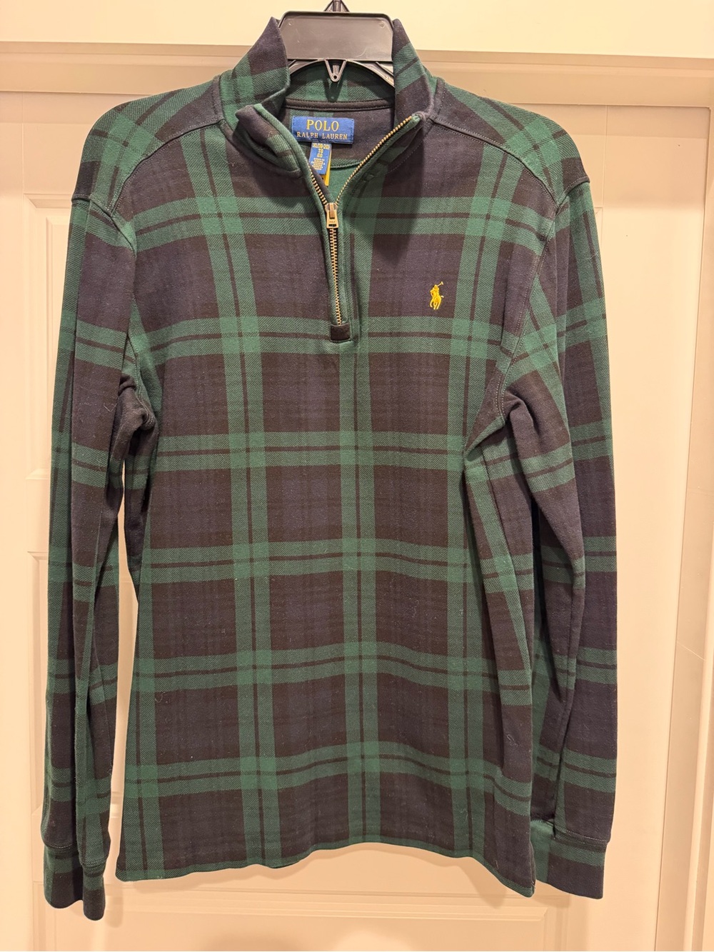Polo Ralph Lauren Green & Navy Plaid Quarter-Zip Pullover boys XL (18/20)